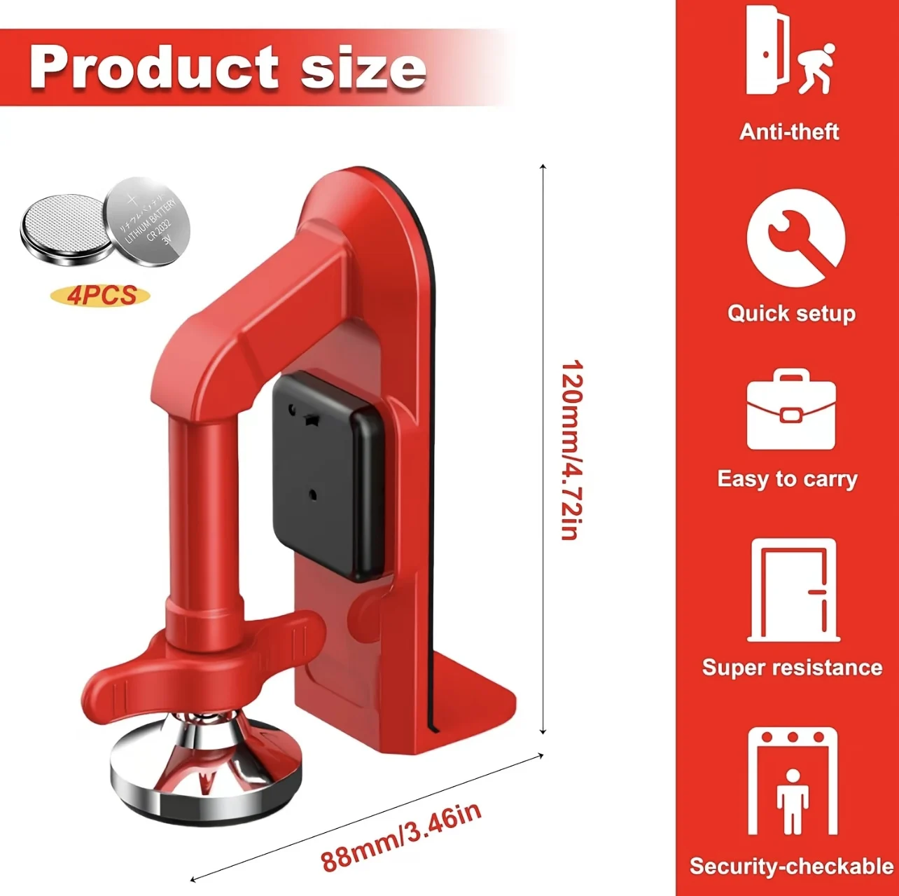 Door Stop Alarm - 1個入りポータブルアラームドアストッパー合金製アパートホテル旅行用セキュリティドアロック盗難防止ドアロックダウンセキュリティデバイス