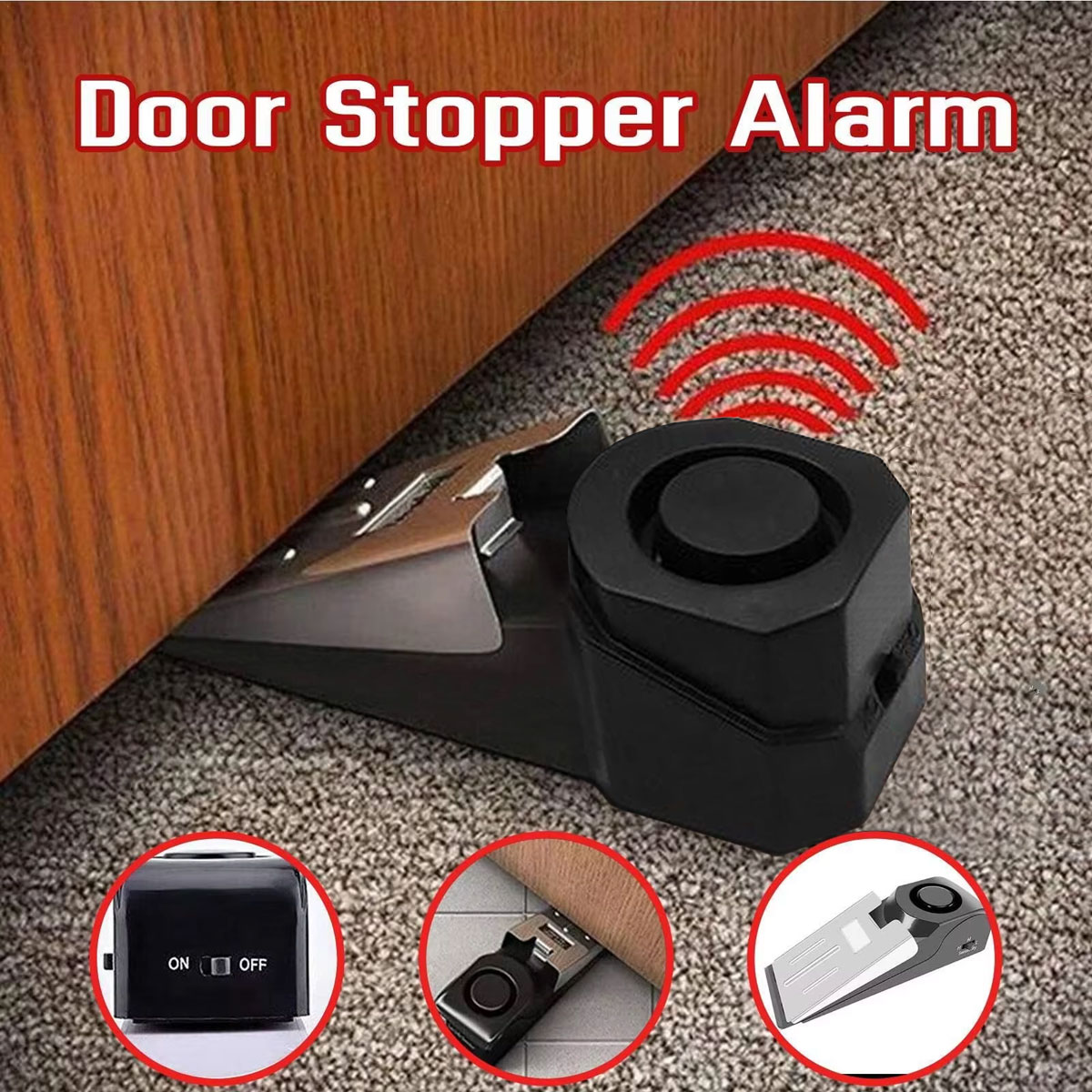 Door Stop Alarm - ワイヤレスドアストップアラームシステム 120dB ウェッジ型セキュリティフロアドアストップ ホームドアストッププレッシャーアラーム