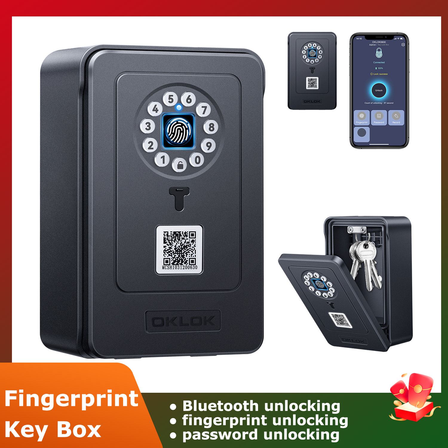 Lockbox Key Secure - ワイヤレススマートロックボックス ブルートゥースストレージロックボックス 壁掛け式セキュリティ盗難防止ロックボックス パスワードセーフキーボックス