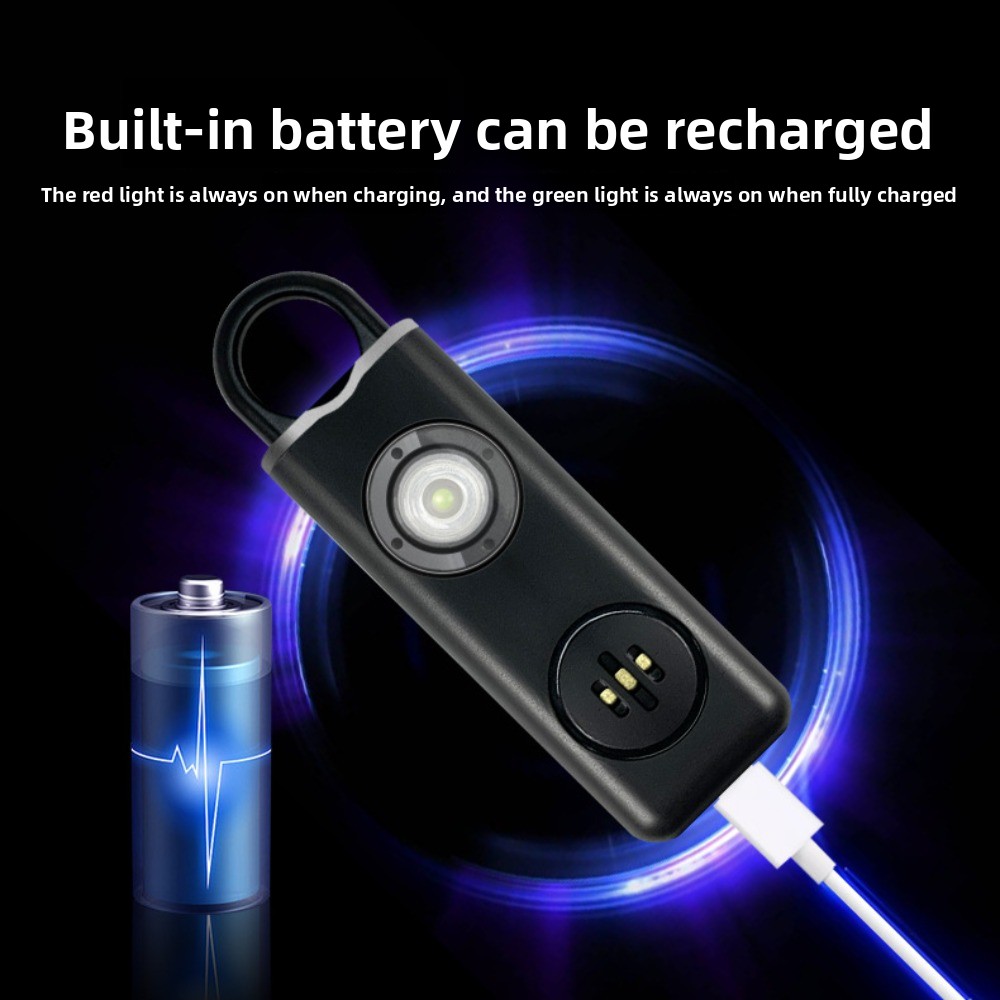 Personal Alarm Keychain - 130dBの高音で安全な個人用アラーム。LEDストロボライト付き。吊り下げフック、携帯用アラームキーホルダー、低バッテリー警告機能付き。