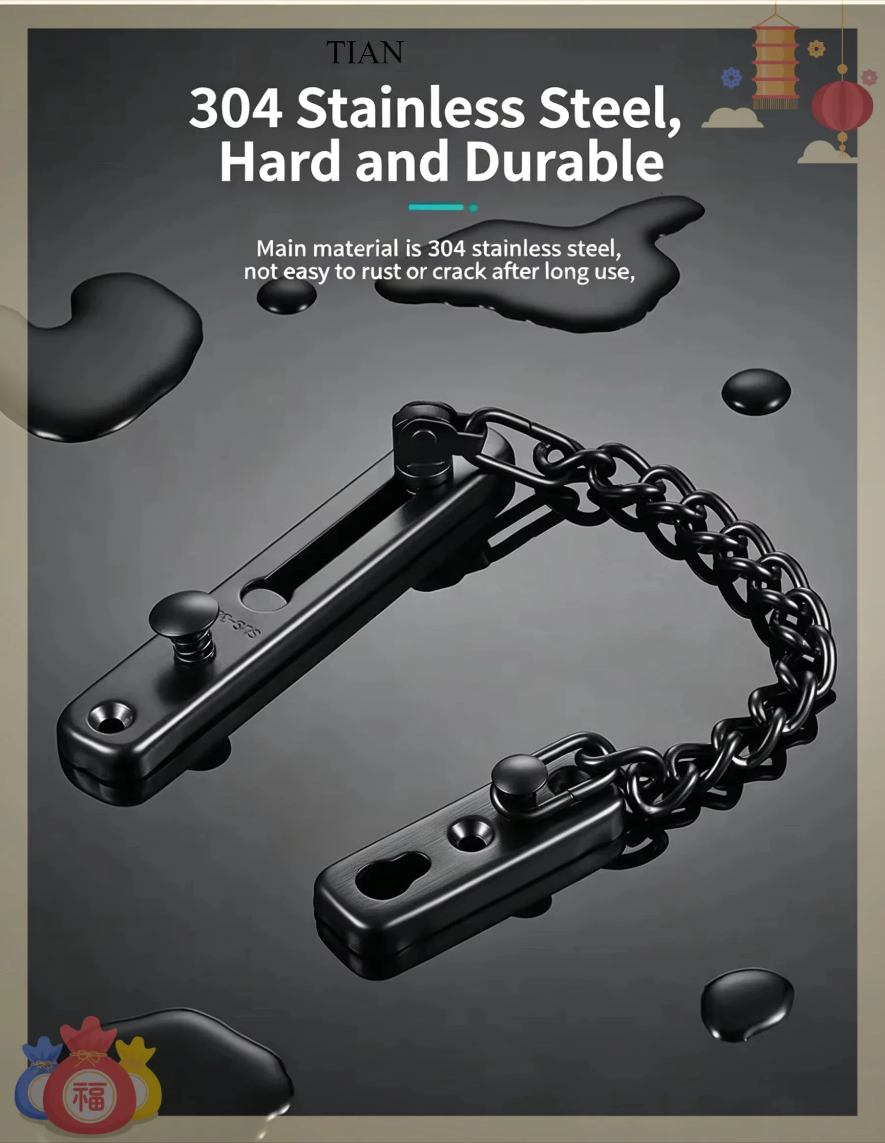 TIAN チェーン式ドアガードロック、スプリング付き、防犯用 - Security Chain Door のレビューと価格